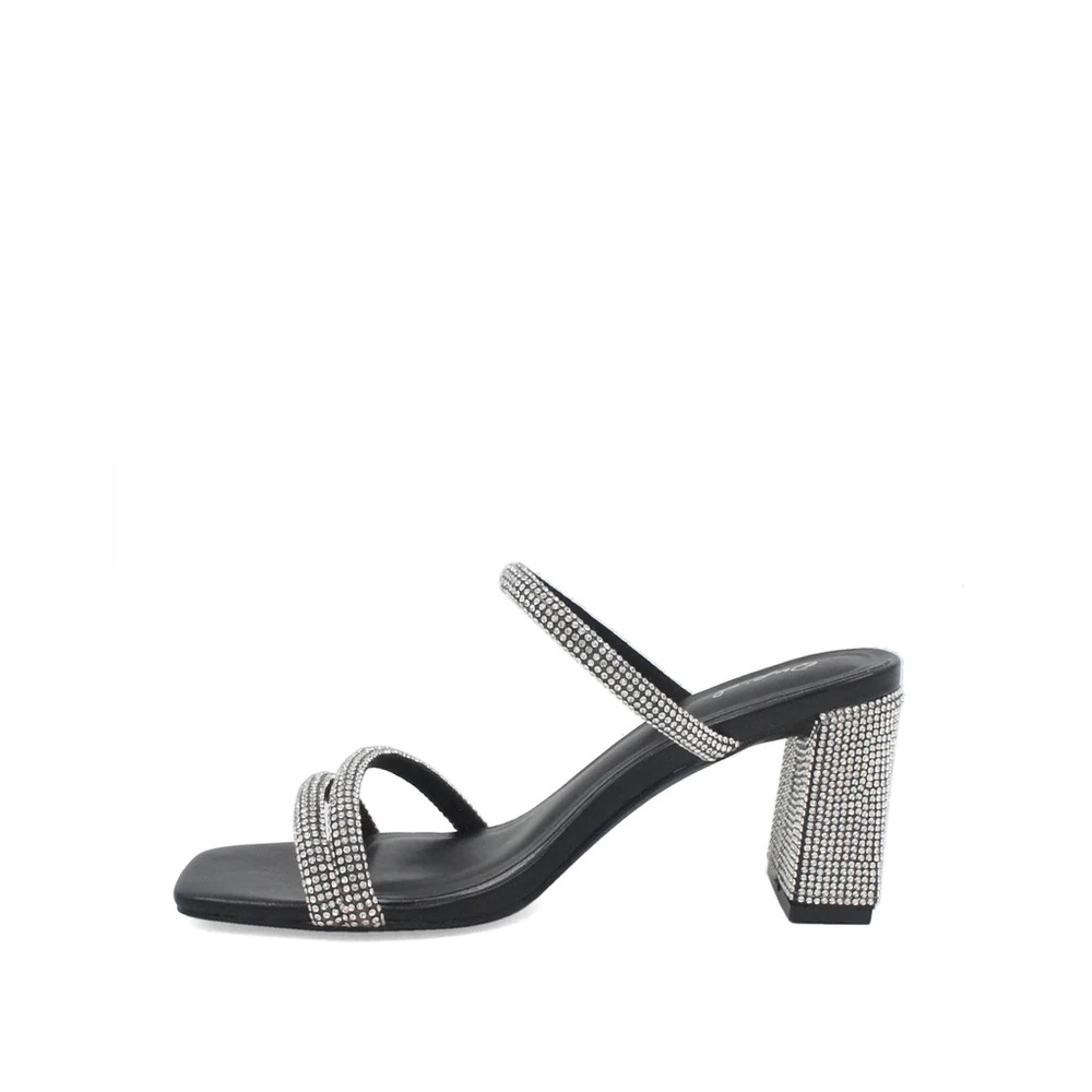 Qupid Black and Silver Glitter Block Heel Sandals